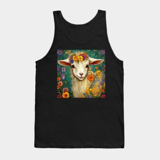 Baby Goat With A Cute Smile In A Flower Garden Tank Top